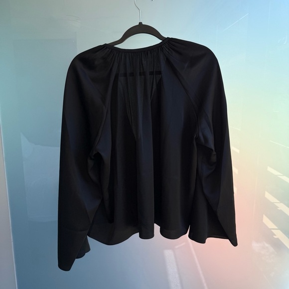 Frame Black Satin Long Sleeve V Neck Blouse - Picture 4 of 4